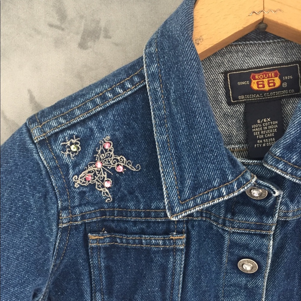Girls Jeweled Butterfly Denim Jacket sz6 Route 66